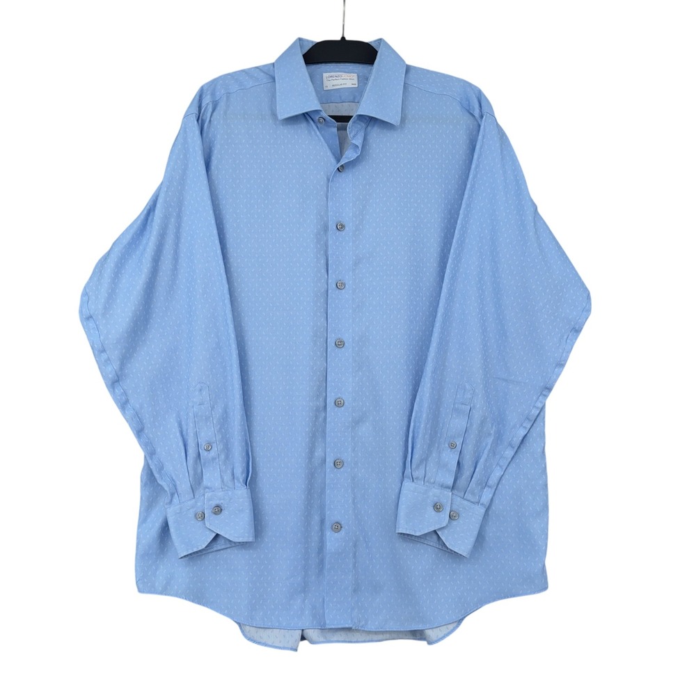 Lorenzo Uomo Mens Dress Shirt Blue‎ Paisley Micro Print Cotton 18 Regular Fit